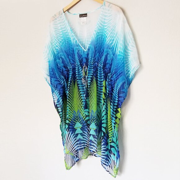 Tommy Bahama V-Neck Sheer Chiffon Tassel Tie Swim Beach Coverup Tunic Blue M - Picture 6 of 16